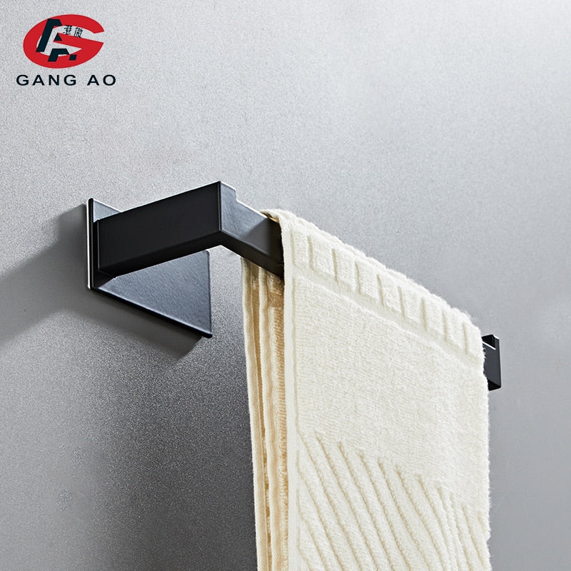 Bathroom Hardware Set self Adhesive Bathroom Accessories Black Finish Towel Bar Towel Hook Towel Ring Toilet Paper Holder