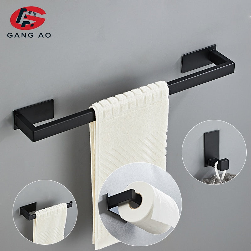 Bathroom Hardware Set self Adhesive Bathroom Accessories Black Finish Towel Bar Towel Hook Towel Ring Toilet Paper Holder