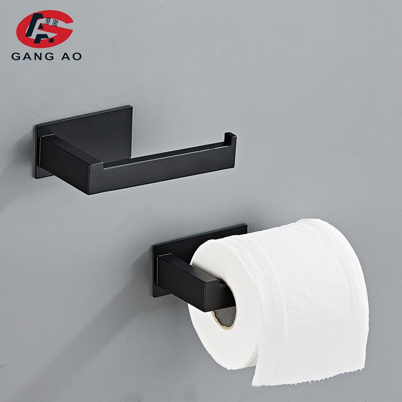 Bathroom Hardware Set self Adhesive Bathroom Accessories Black Finish Towel Bar Towel Hook Towel Ring Toilet Paper Holder