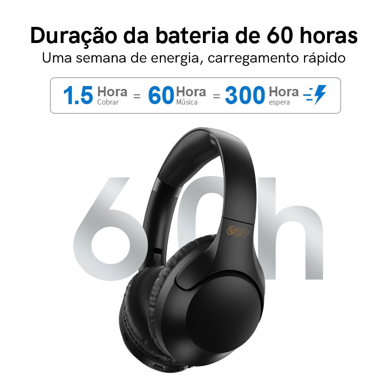 QCY H2 PRO Fone de ouvido sem fio bluetooth V5.3 Fone de ouvido 40mm Drivers Bass 60h Long Bateria Life ENC HD Calling AUX Portable Headset - Preto - Comeeta